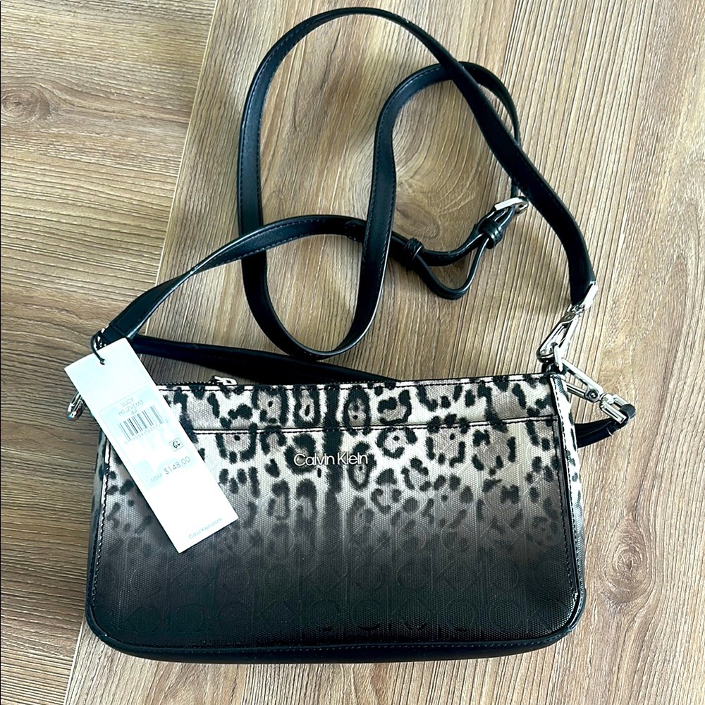 Calvin Klein Crossbody Bag in Black and Gray with cheetah Print